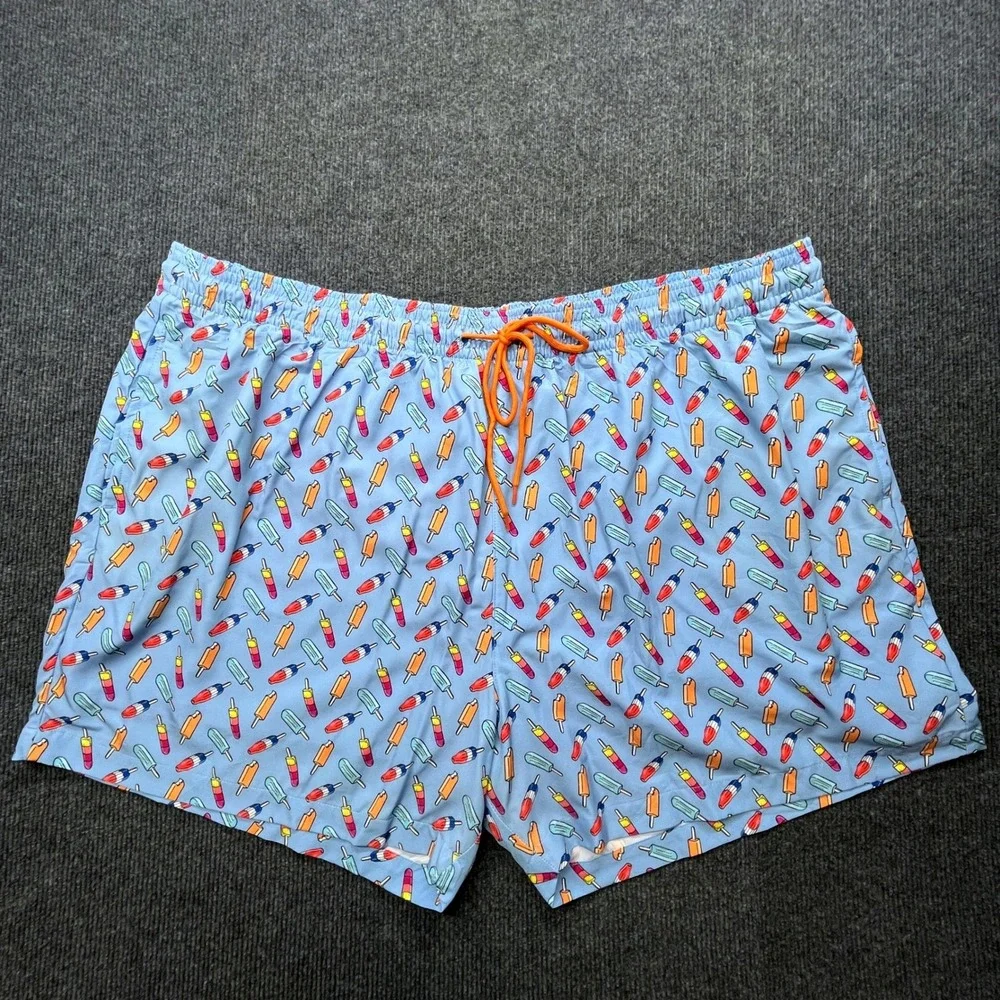 Caribbean‎ Swimwear Mens 3XB Blue Popsicle Print Swim Trunks Shorts Summer Y2K
